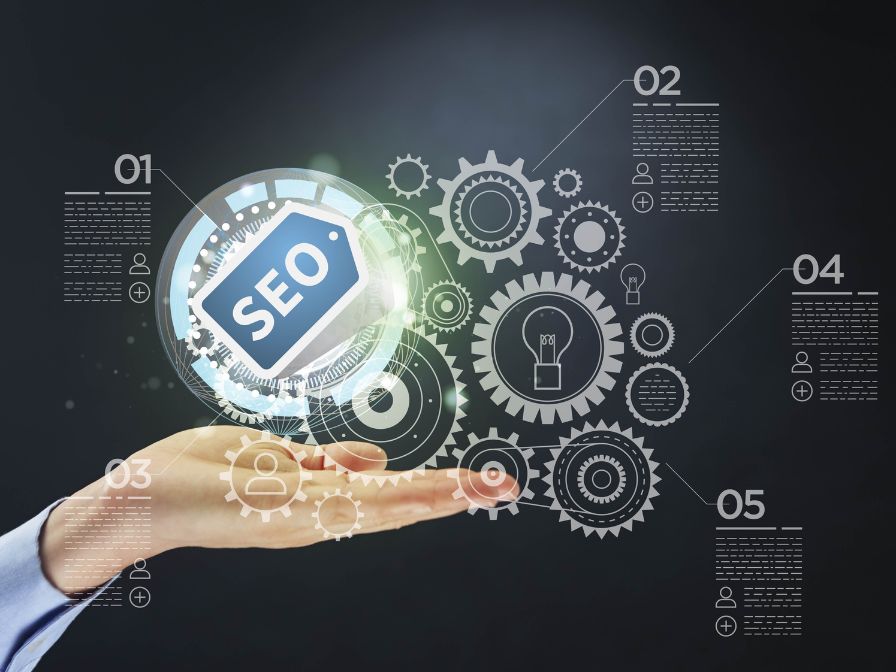 Hand presenting seo tag with infographic elements Hand presenting seo tag with infographic elements