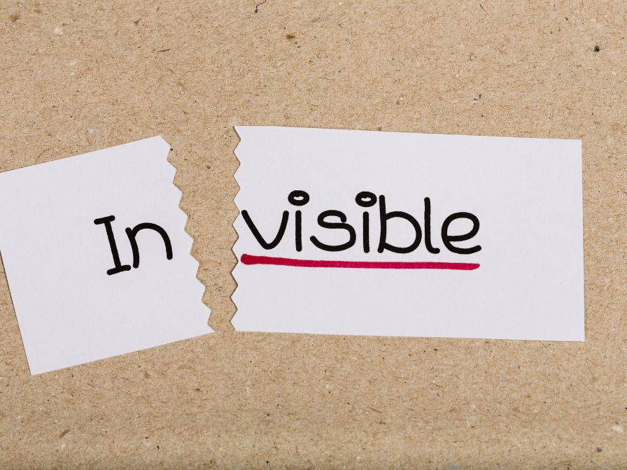 Sign with word invisible turned into visible Sign with word invisible, broken