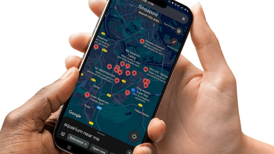 a mobile phone showing local search result a mobile phone showing local search result