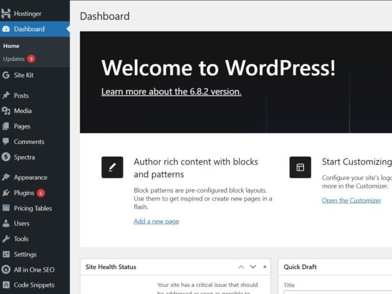 a screenshot of a typical wordpress admin dashboard