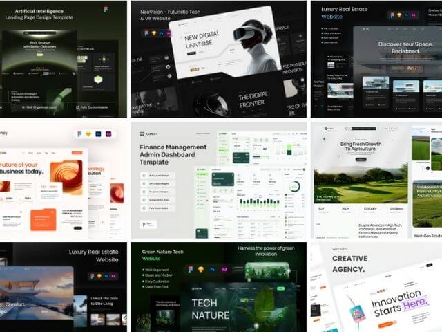 an array of multiple website templates on envato