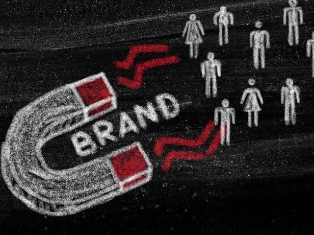 depiction of a brand magnet attracting customers