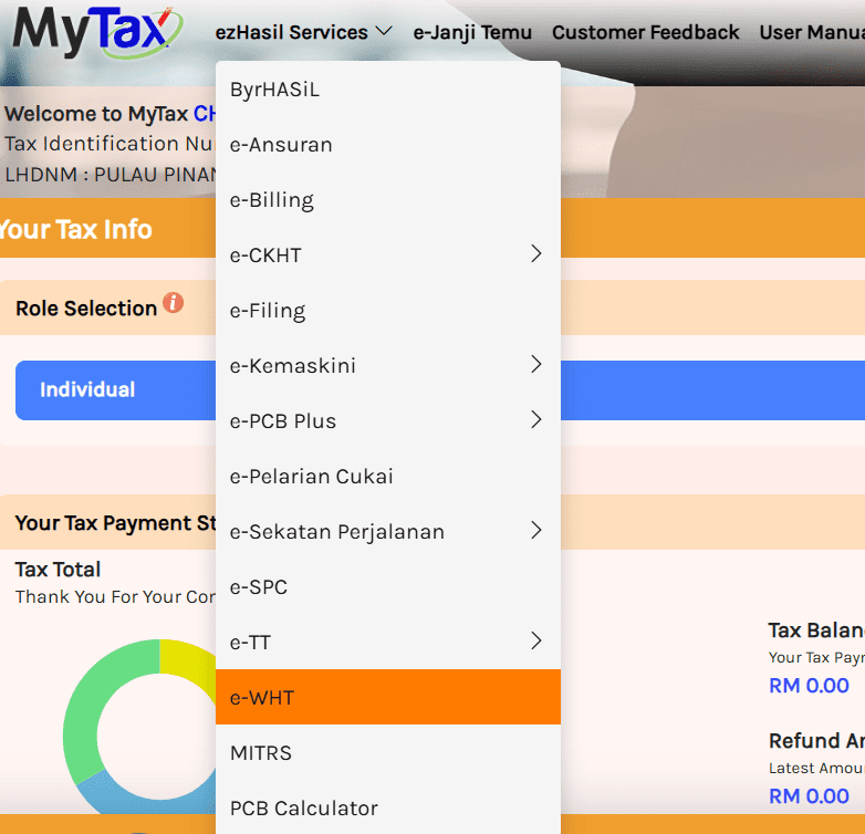 screenshot showing where to find eWHT for witholding tax submission