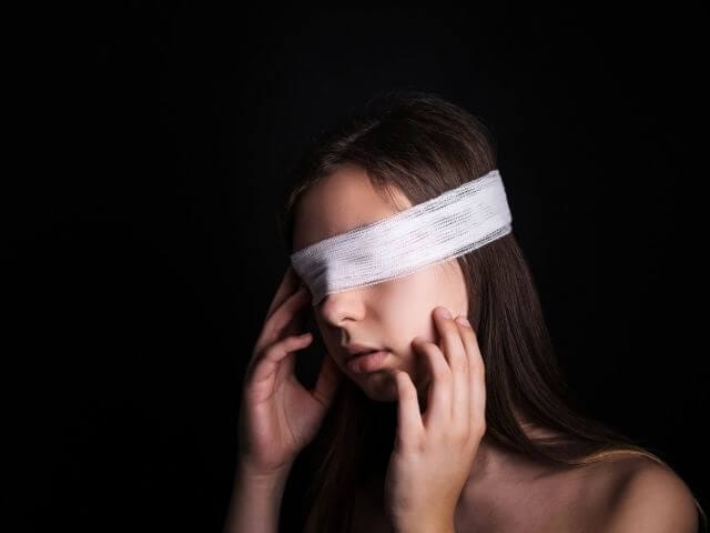 a person blindfolded