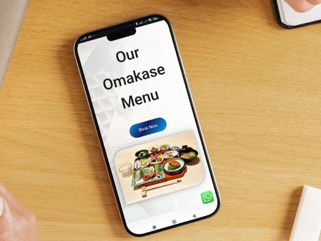 a mobile phone showing the website of a japanese food restaurant