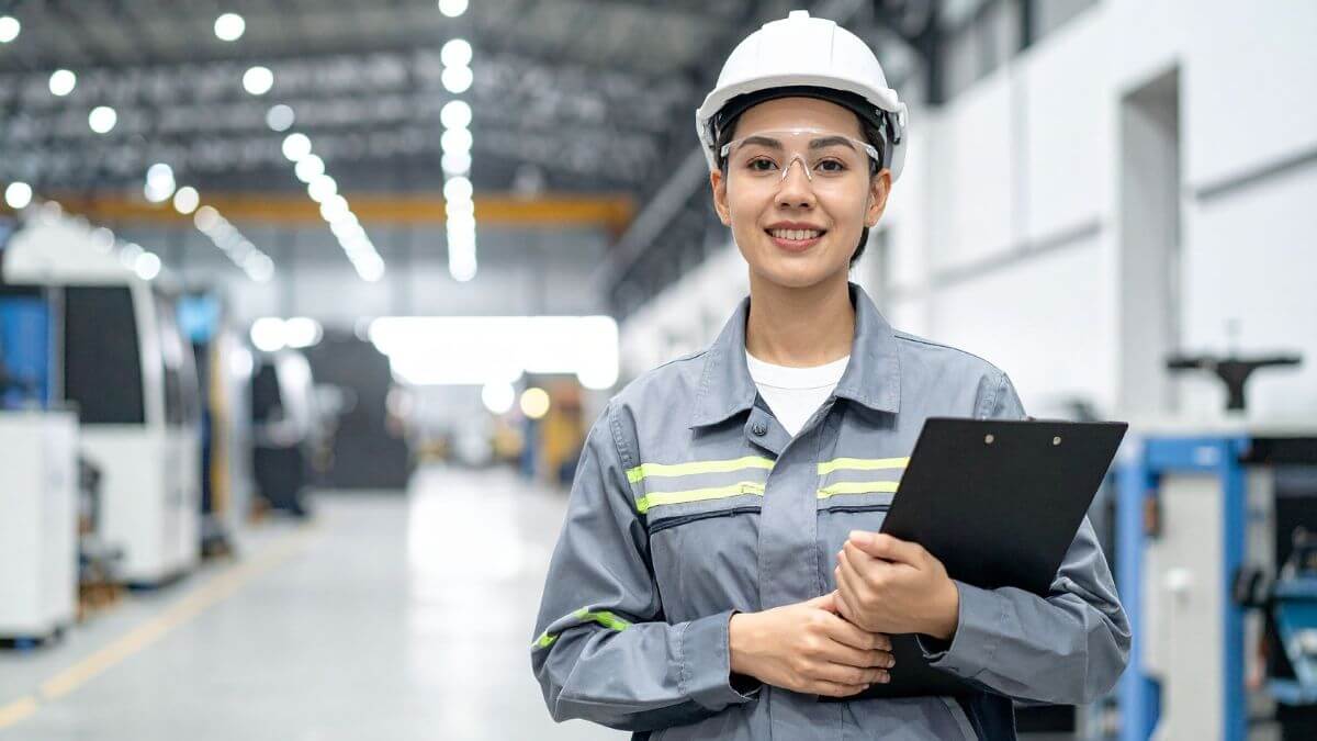a female factory worker in a factory