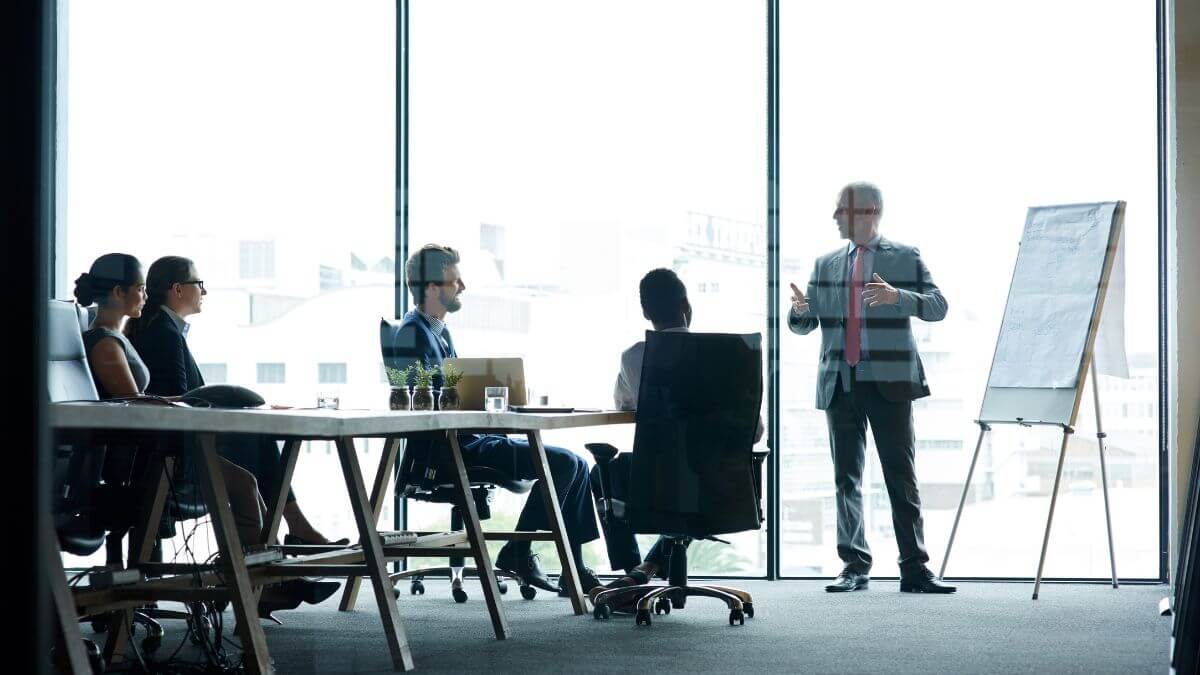 a group of businessman in a meeting