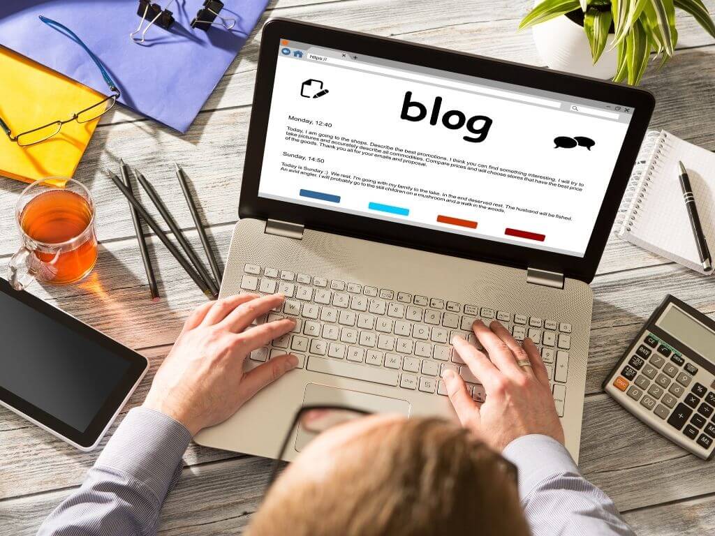 a person working on a blog