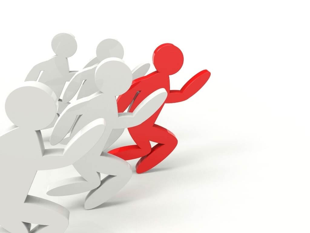 a red figure leading the competition