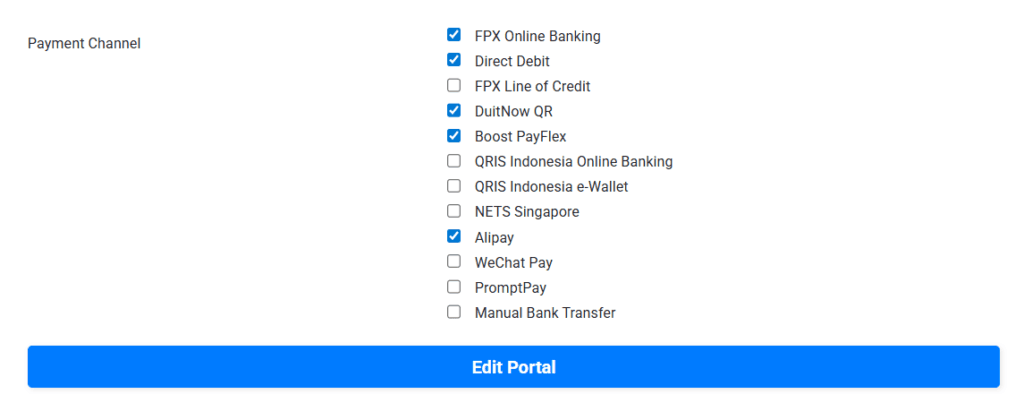 screenshot of payment channel selection in bayarcash